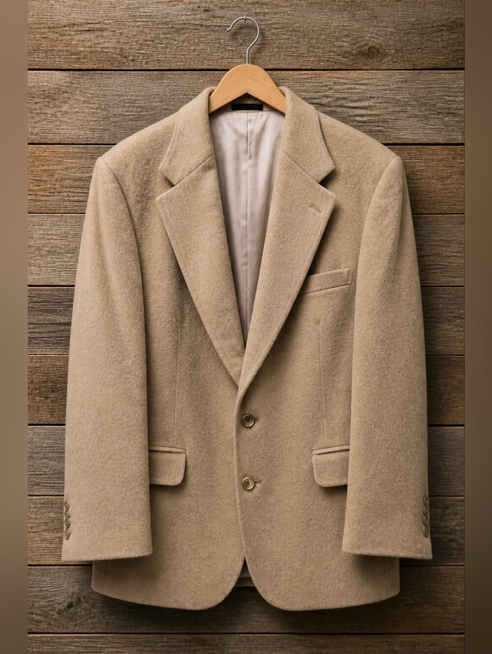 Men's Classic Camel Hair Blazer - Neutral Wool-Blend Jacket